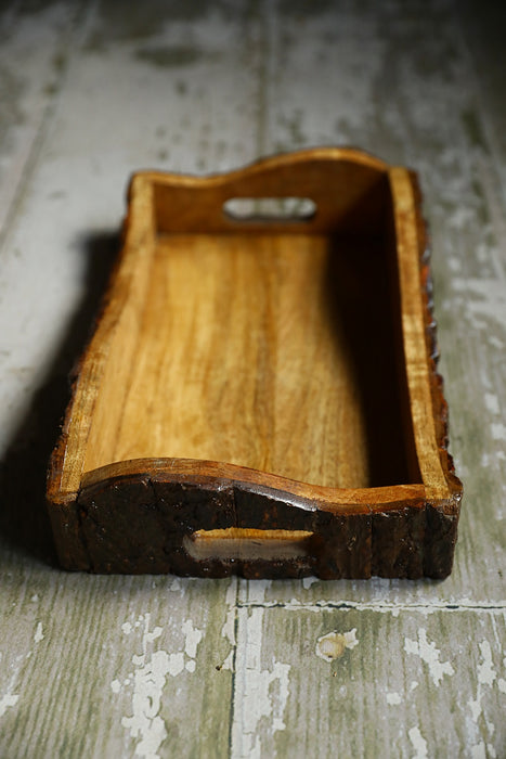 Rustic Curved Wood Timber Serving Tray with Handles