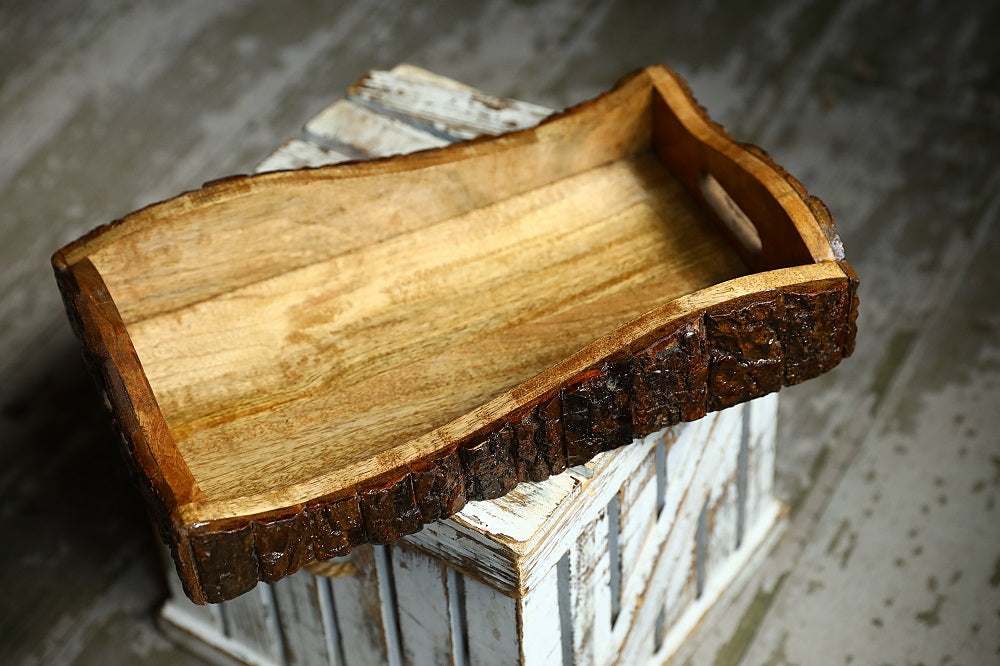 Rustic Curved Wood Timber Serving Tray with Handles