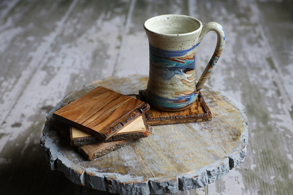 Variety Pack of Square Wood Coasters with Bark - Set of 4