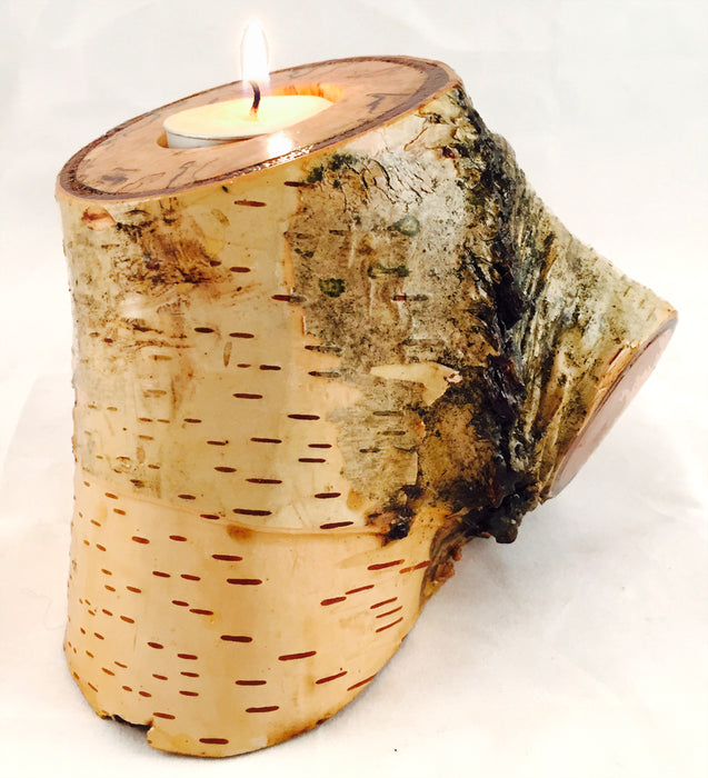 Birch Wood Tealight Candle Holder with Bark