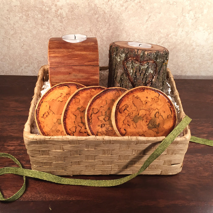 Wood Candles and Coasters Gift Basket