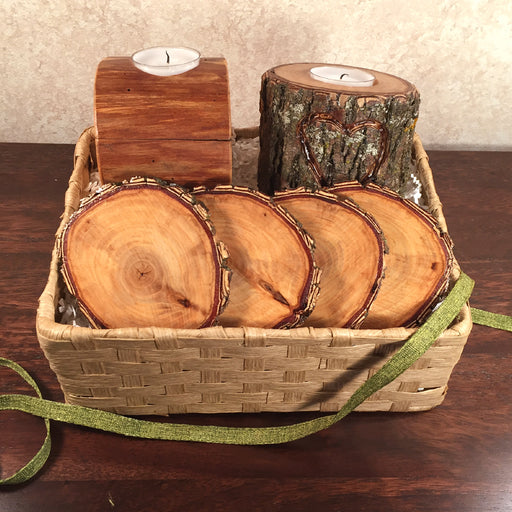 Wood Candles and Coasters Gift Basket