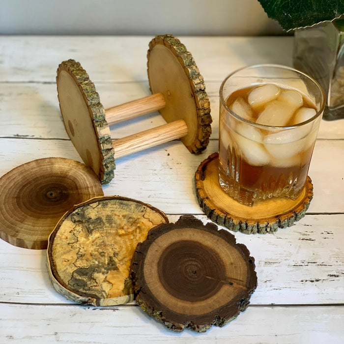 Natural Tree Wood Beverage Coaster Holder | Wood Beverage Drink Coaster Stand | Rustic Tree Wood Gifts