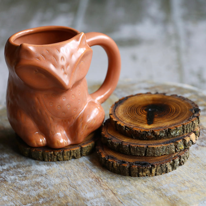 Shou Sugi Ban Style Burned Natural Tree Wood Coasters with Bark (4 or 6 Pack)