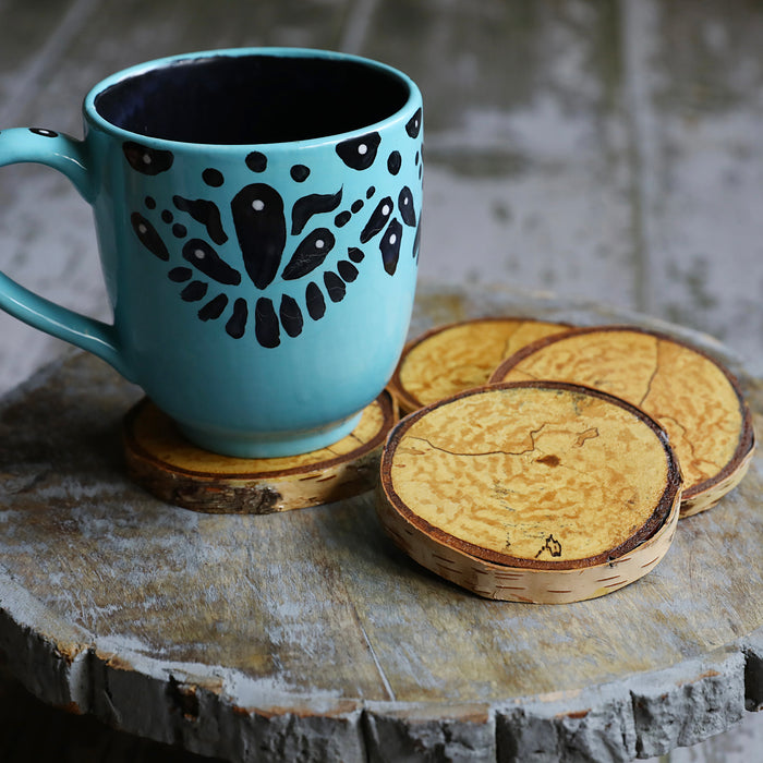 Rare Birch Tree Wood Coasters with Bark (4-Pack)