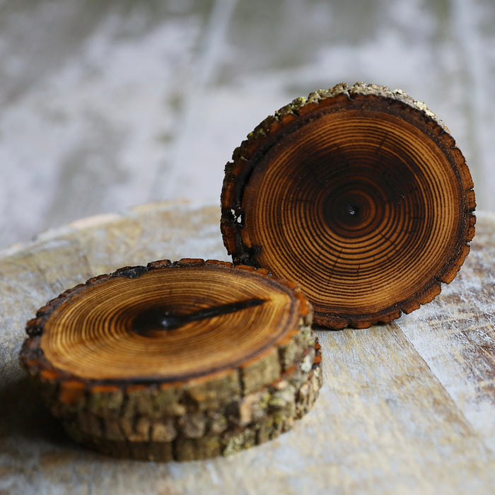 Shou Sugi Ban Style Burned Natural Tree Wood Coasters with Bark (4 or 6 Pack)