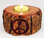 Peace Sign Hand Carved Wood TeaLight Candle Holder