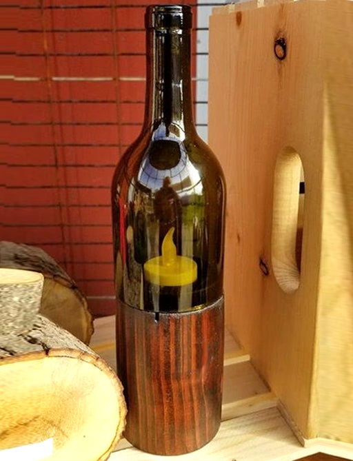 Wood Wine Bottle Tea Light Candle Holder
