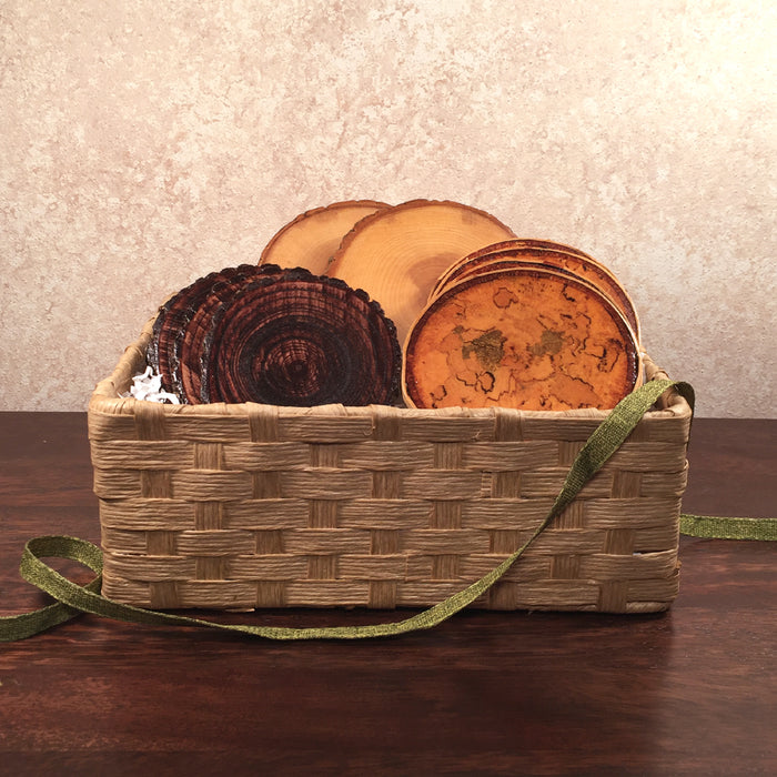 Wood Coaster Assortment Gift Basket, Tree Coasters